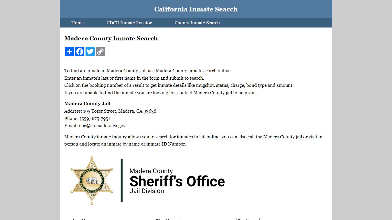 Madera County Inmate Search - California Inmate Search